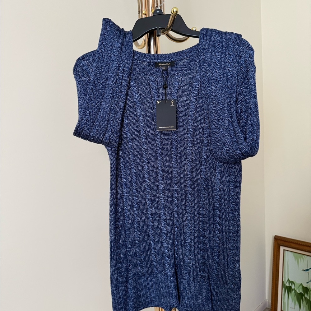 Massimo Dutti Navy Textured Knit Sweater